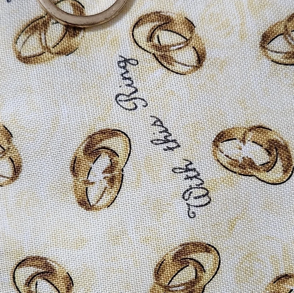 Handmade Half Apron Gold Cream Wedding Theme Print Ring Vintage Style Waist